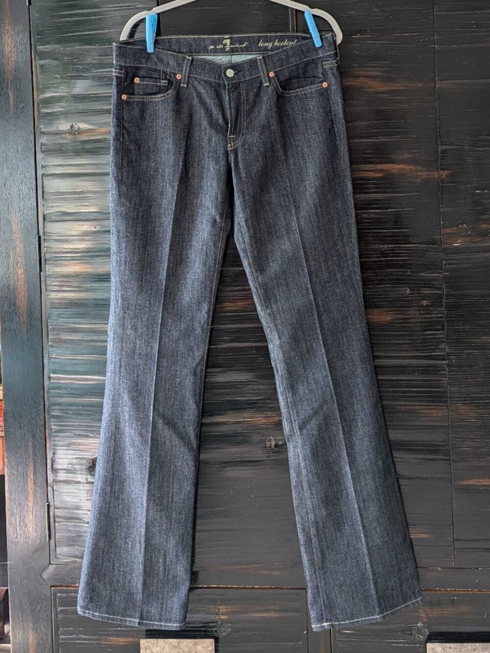 7 For All Mankind Long Bootcut Jeans dark wash, no distressing